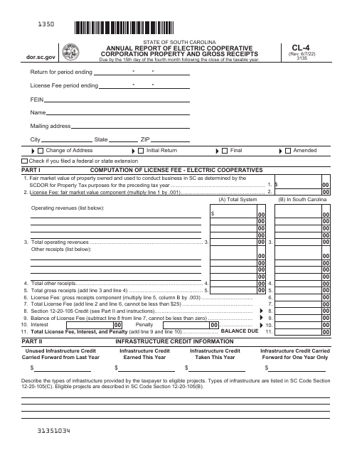 Form CL-4 Annual Report of Electric Cooperative Corporation Property and Gross Receipts - South Carolina