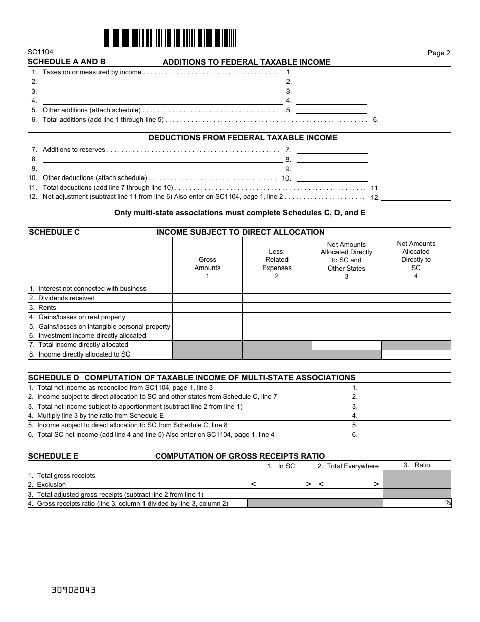 Form SC1104 Savings and Loan Association Tax Return - South Carolina, Page 2