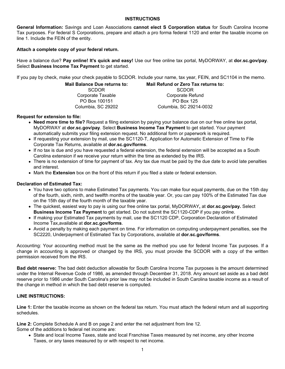 Form SC1104 Savings and Loan Association Tax Return - South Carolina, Page 3