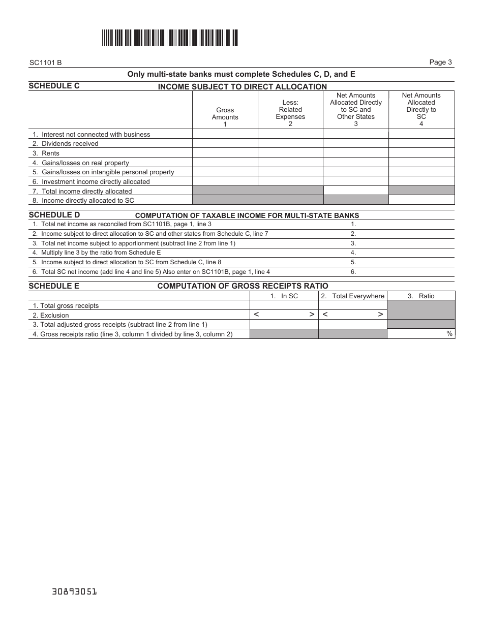 Form SC1101B Bank Tax Return - South Carolina, Page 3