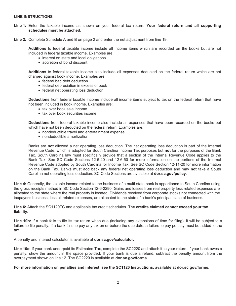 Form SC1101B Bank Tax Return - South Carolina, Page 5