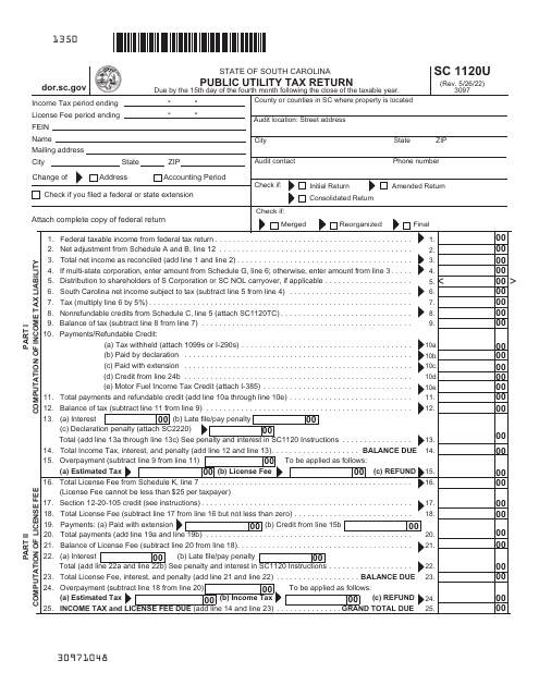 Form SC1120U Public Utility Tax Return - South Carolina