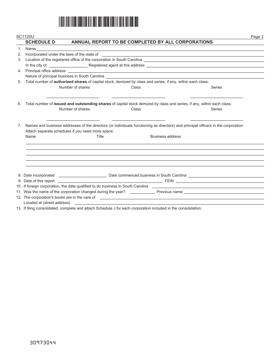 Form SC1120U Public Utility Tax Return - South Carolina, Page 3