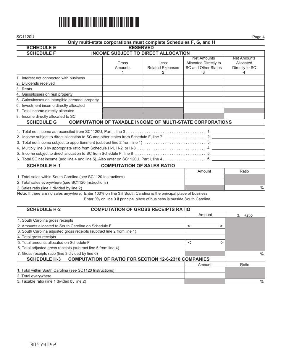 Form SC1120U Public Utility Tax Return - South Carolina, Page 4