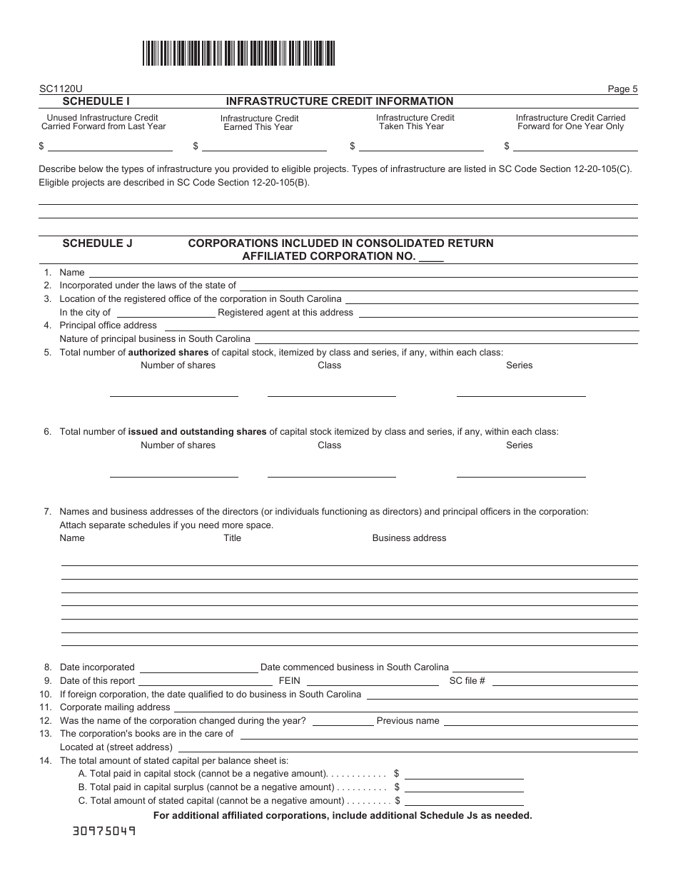 Form SC1120U Public Utility Tax Return - South Carolina, Page 5