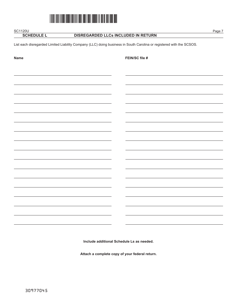 Form SC1120U Public Utility Tax Return - South Carolina, Page 7