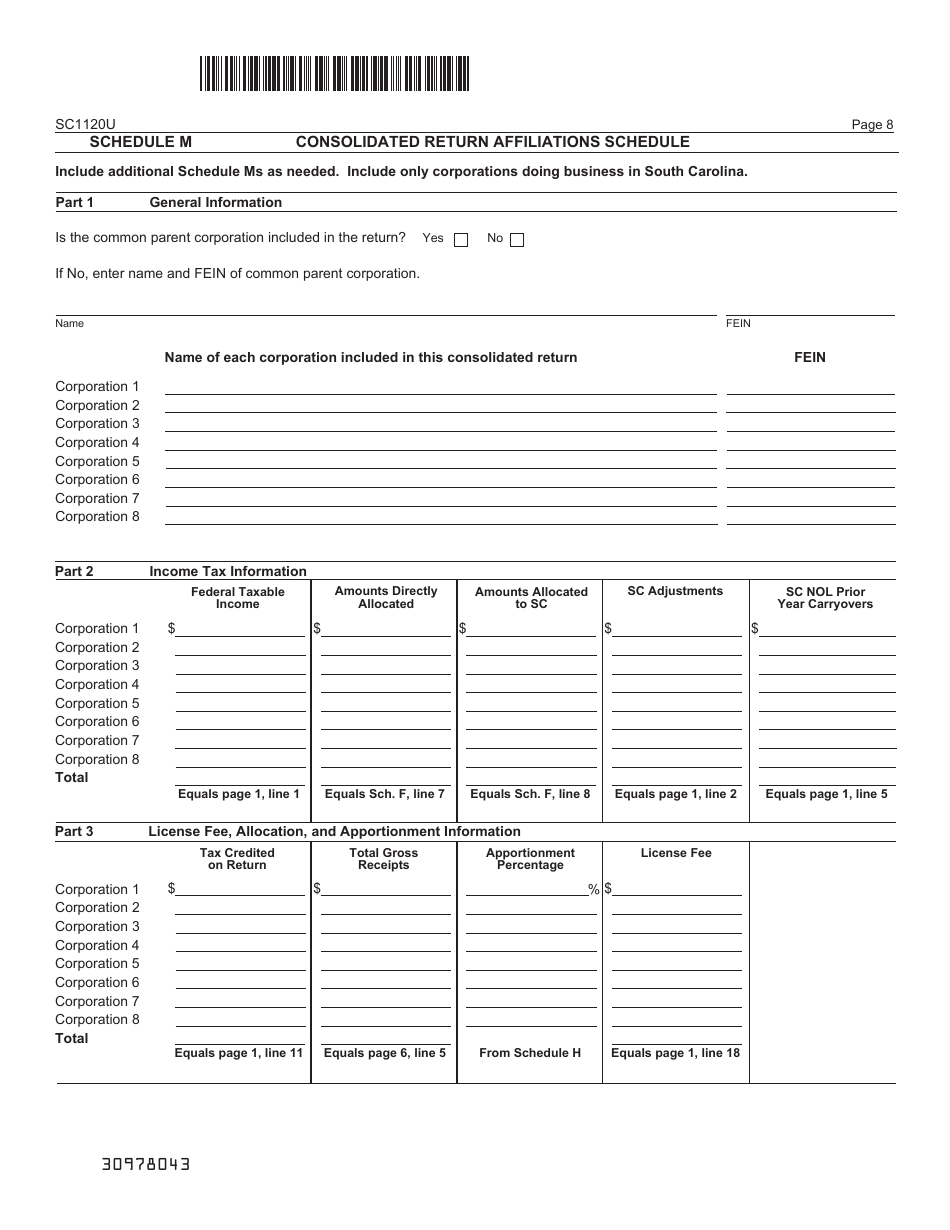 Form SC1120U Public Utility Tax Return - South Carolina, Page 8