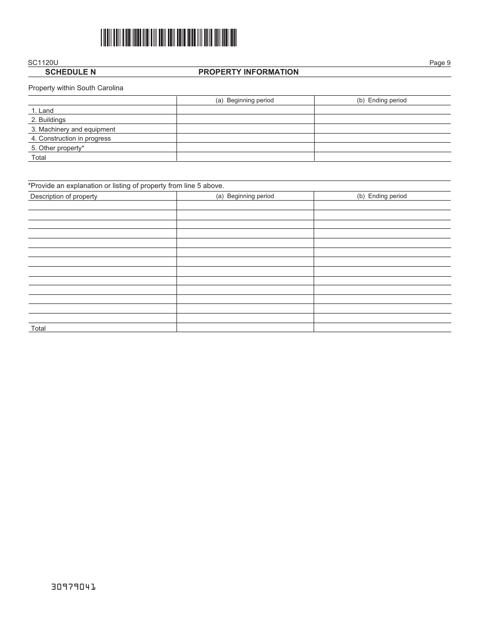 Form SC1120U Public Utility Tax Return - South Carolina, Page 9