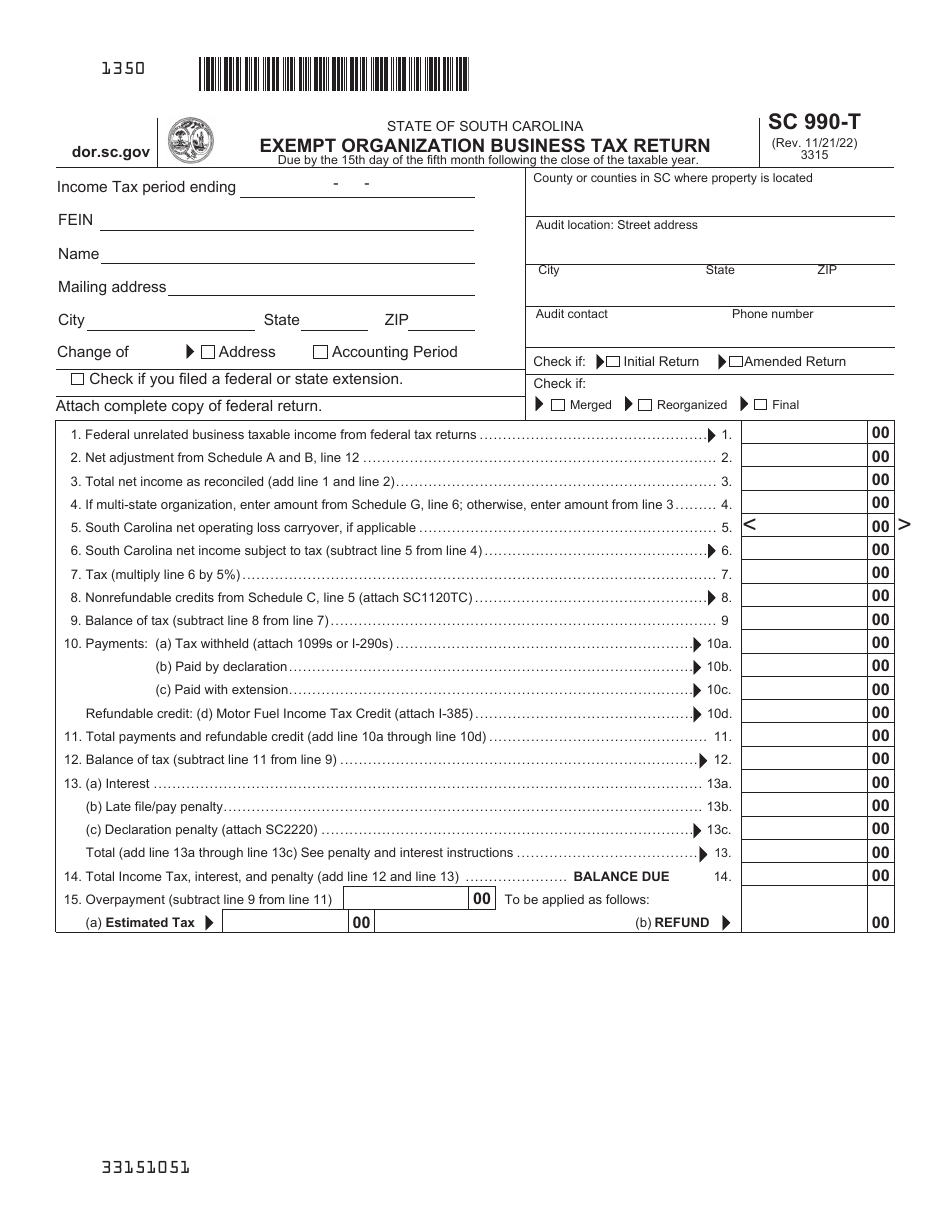 Form SC990T Download Printable PDF or Fill Online Exempt Organization