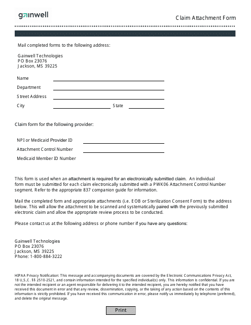 Claim Attachment Form - Mississippi