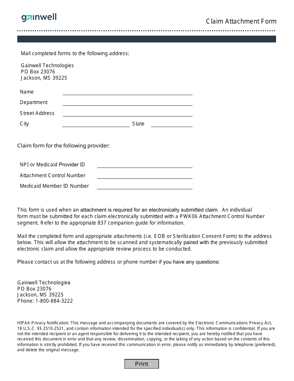 Claim Attachment Form - Mississippi, Page 1