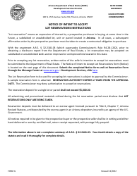 Form G Notice of Intent to Accept Lot Reservations - Arizona