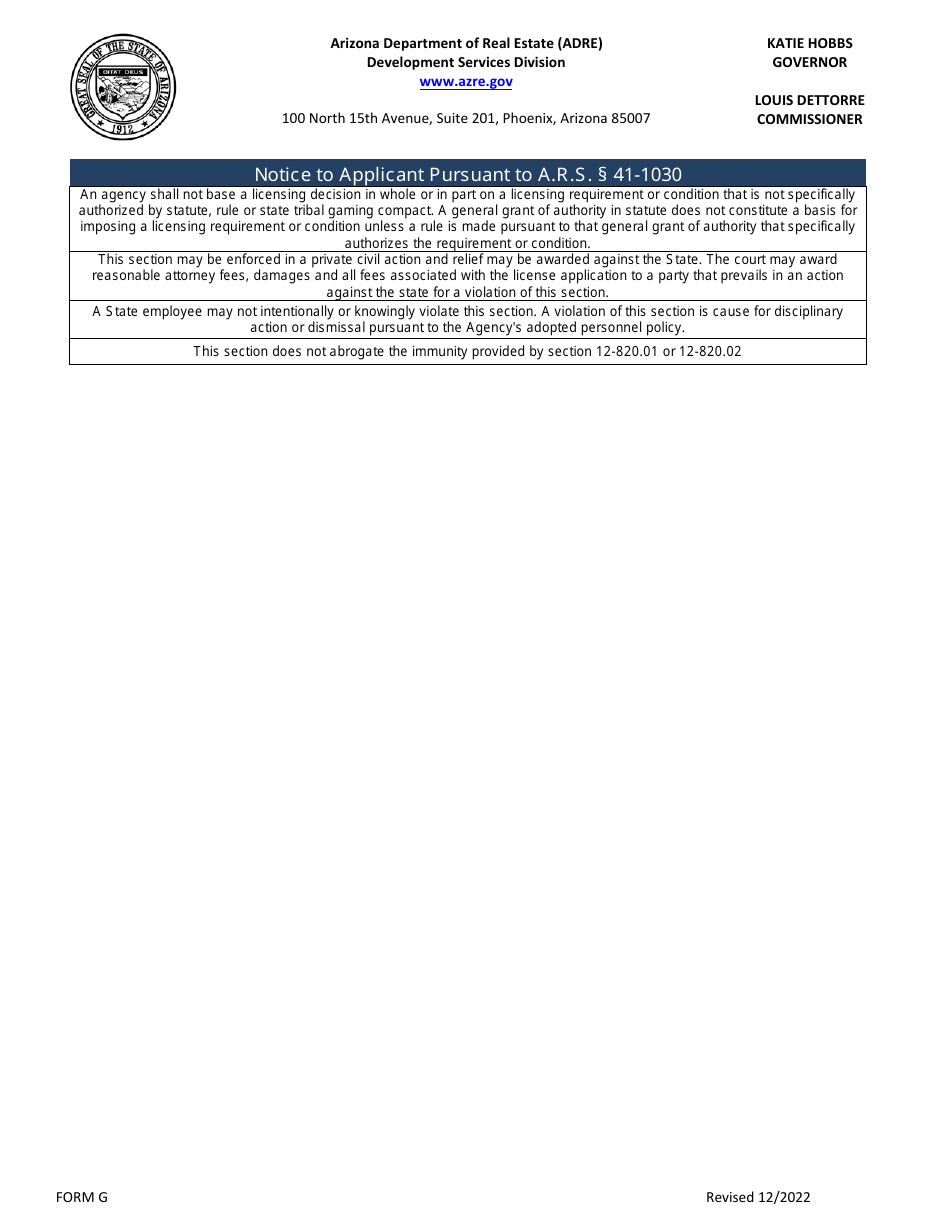Form G Notice of Intent to Accept Lot Reservations - Arizona, Page 4