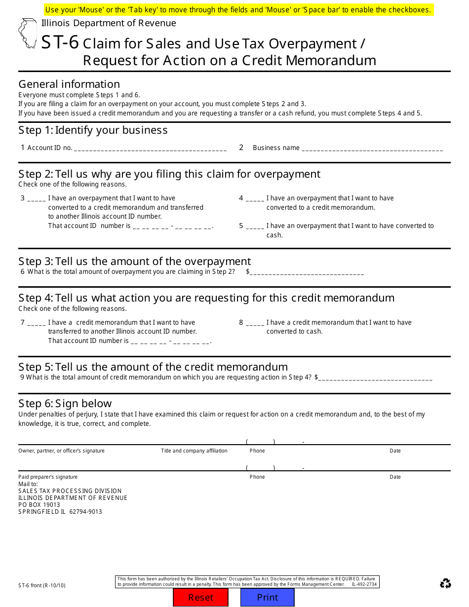 Form ST6 Fill Out, Sign Online and Download Fillable PDF, Illinois Templateroller