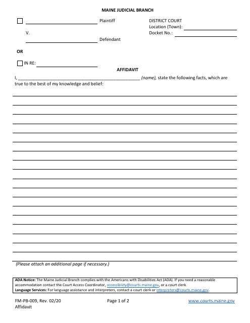Form FM-PB-009 Affidavit - Maine