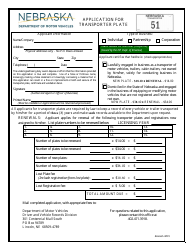 Document preview: Application for Transporter Plate - Nebraska