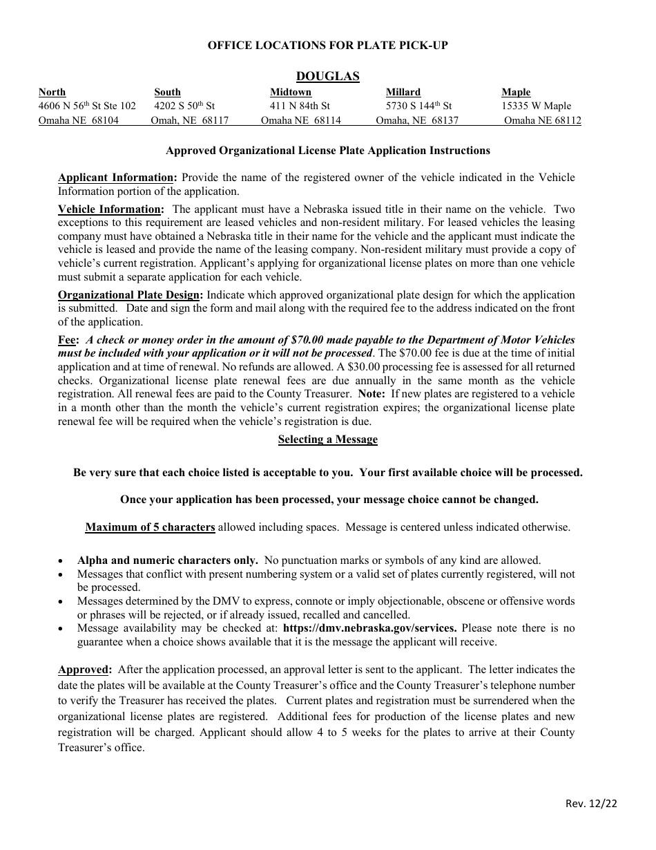 Application for Approved Organizational License Plate - Nebraska, Page 2