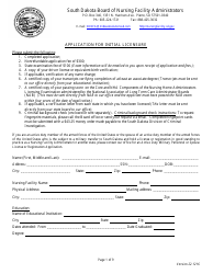 Application for Initial Licensure - Board of Nursing Facility Administrators - South Dakota
