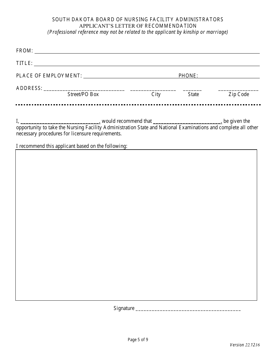 Application for Initial Licensure - Board of Nursing Facility Administrators - South Dakota, Page 5