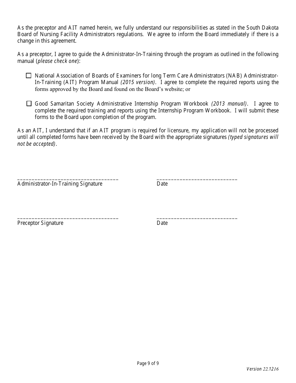 Application for Initial Licensure - Board of Nursing Facility Administrators - South Dakota, Page 9