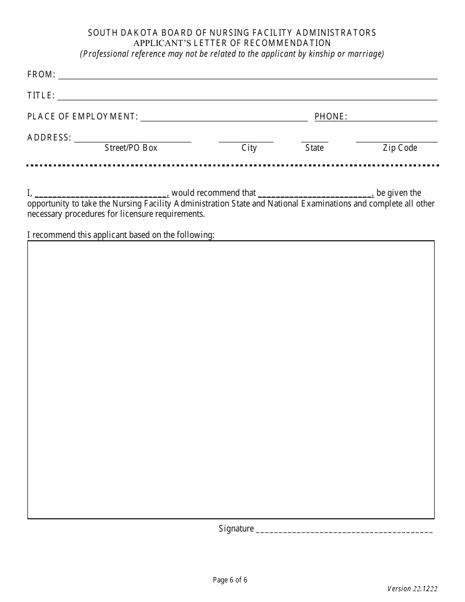 Application for Reciprocal Licensure - Board of Nursing Facility Administrators - South Dakota, Page 6