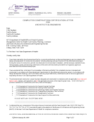 Document preview: Completed Construction Certification Letter for Architects & Engineers - New York