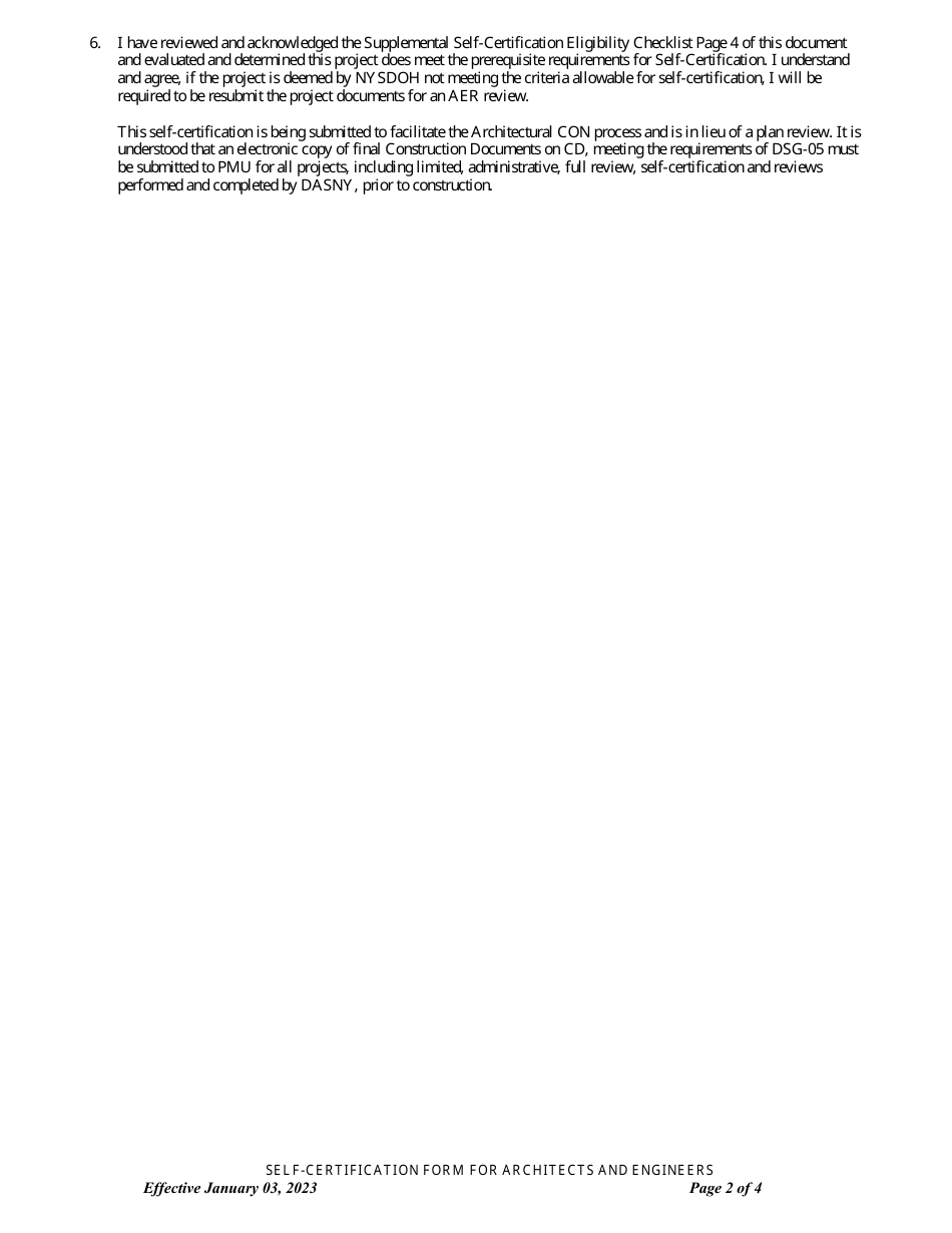 Self-certification Form for Architects and Engineers - New York, Page 2