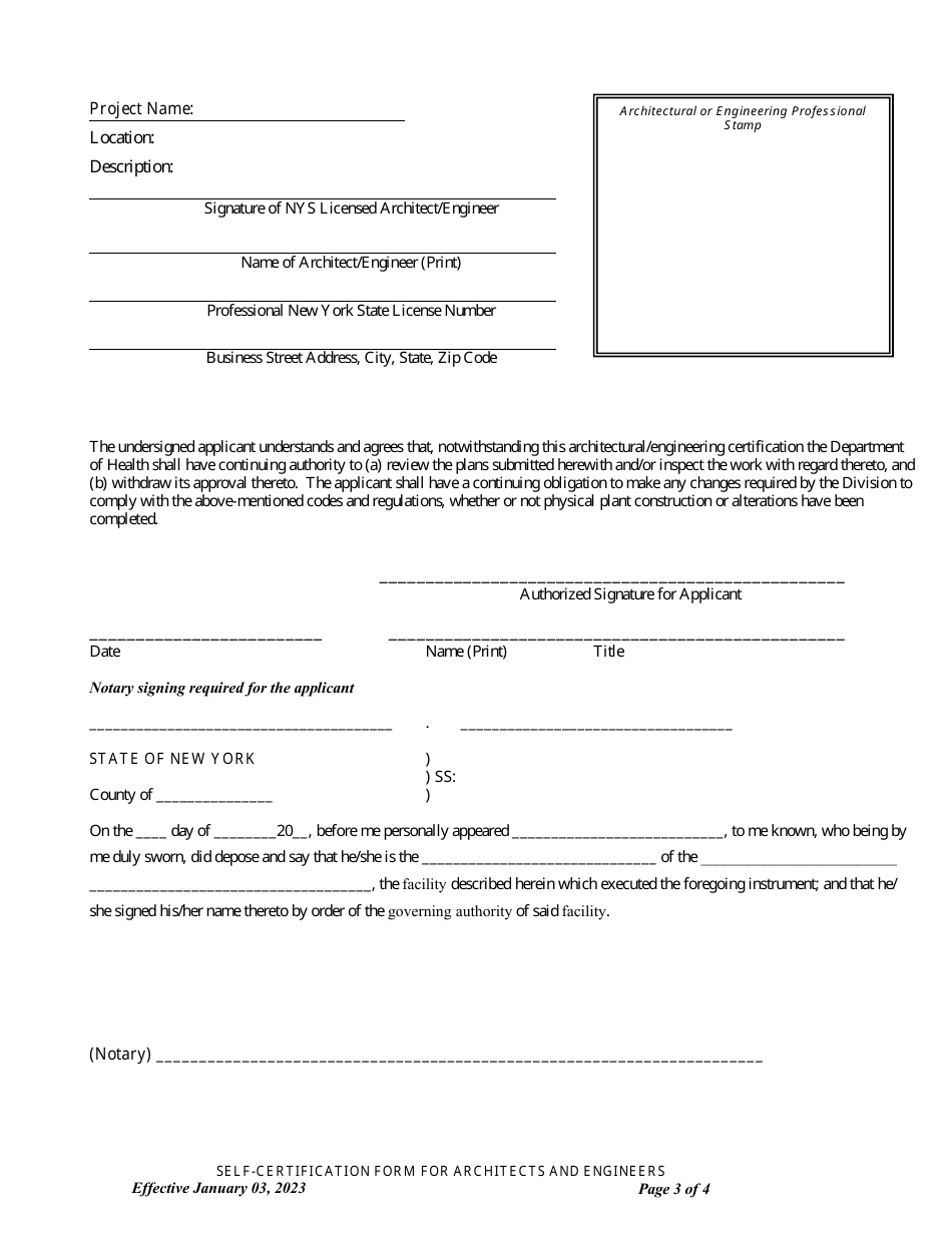 Self-certification Form for Architects and Engineers - New York, Page 3