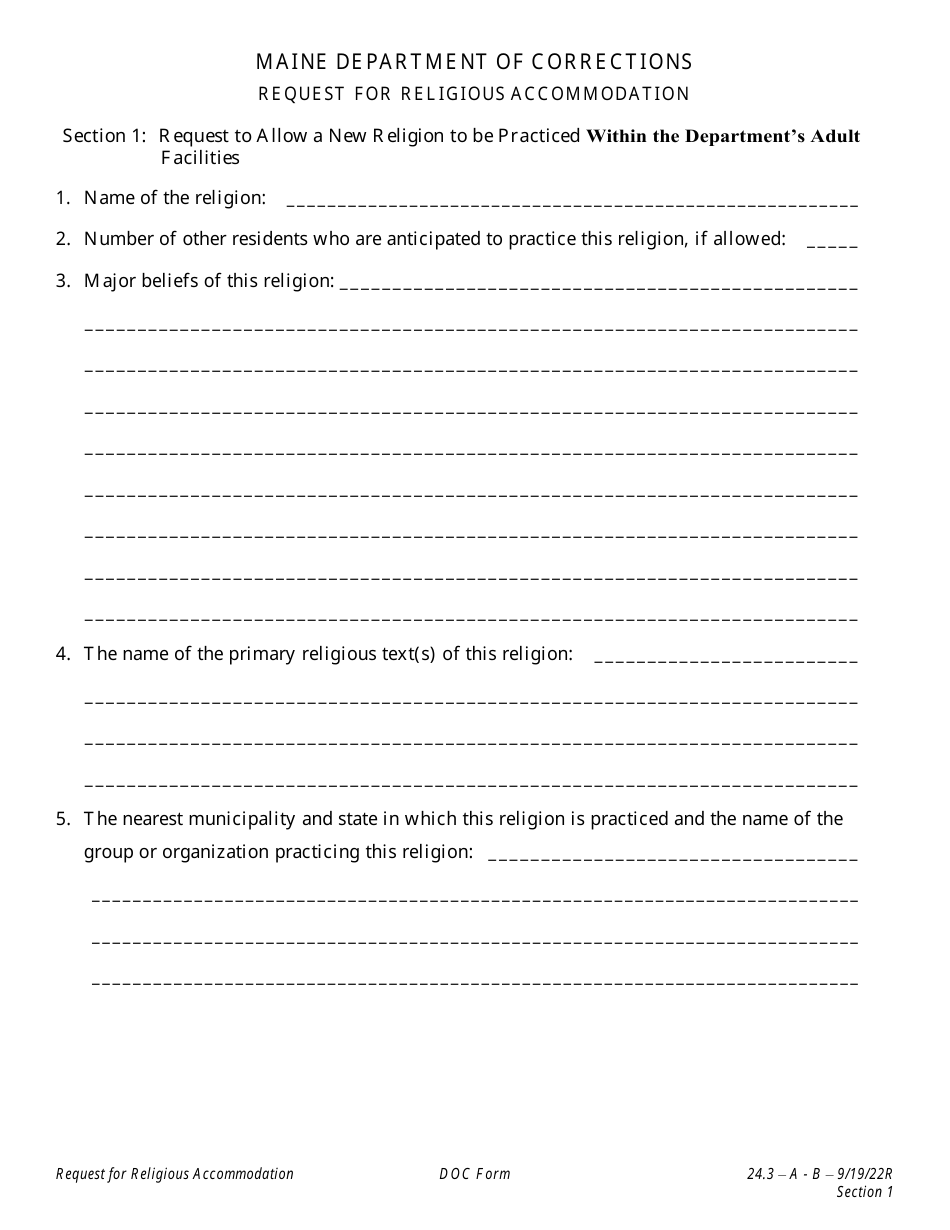 Request for Religious Accommodation - Maine, Page 2