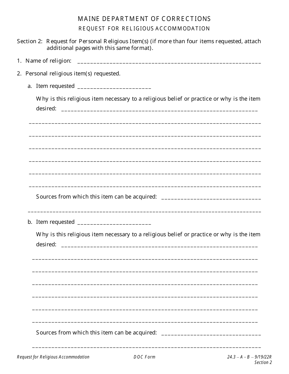Request for Religious Accommodation - Maine, Page 3