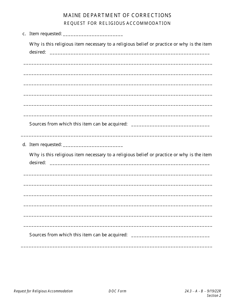Request for Religious Accommodation - Maine, Page 4