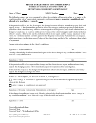 Document preview: Attachment J Notice of Change in Conditions of Supervised Community Confinement - Maine