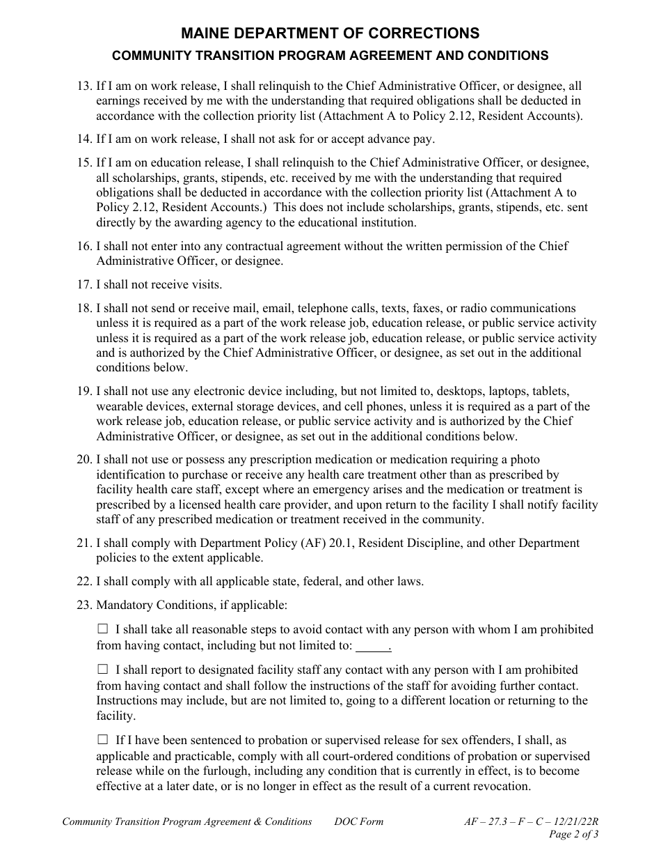 Attachment C Agreement and Conditions - Community Transition Program - Maine, Page 2