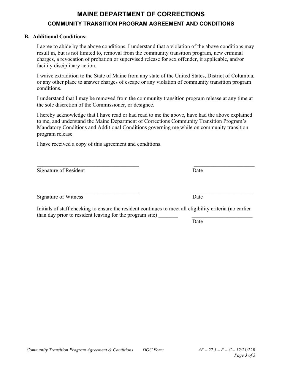 Attachment C Agreement and Conditions - Community Transition Program - Maine, Page 3