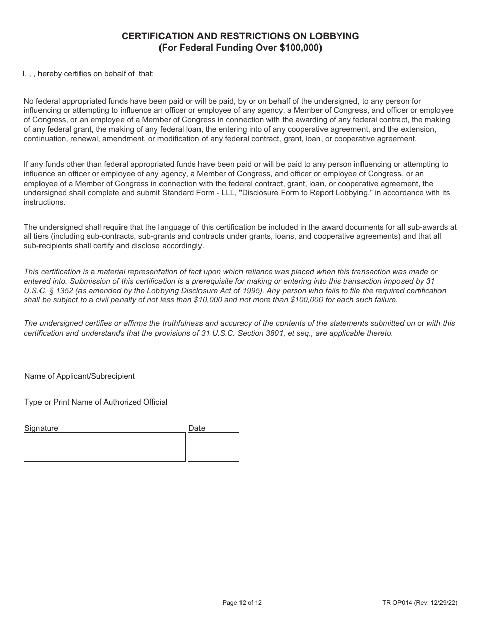 Form TR OP014 5311 Formula Grants Application Part Ii - Illinois, Page 12