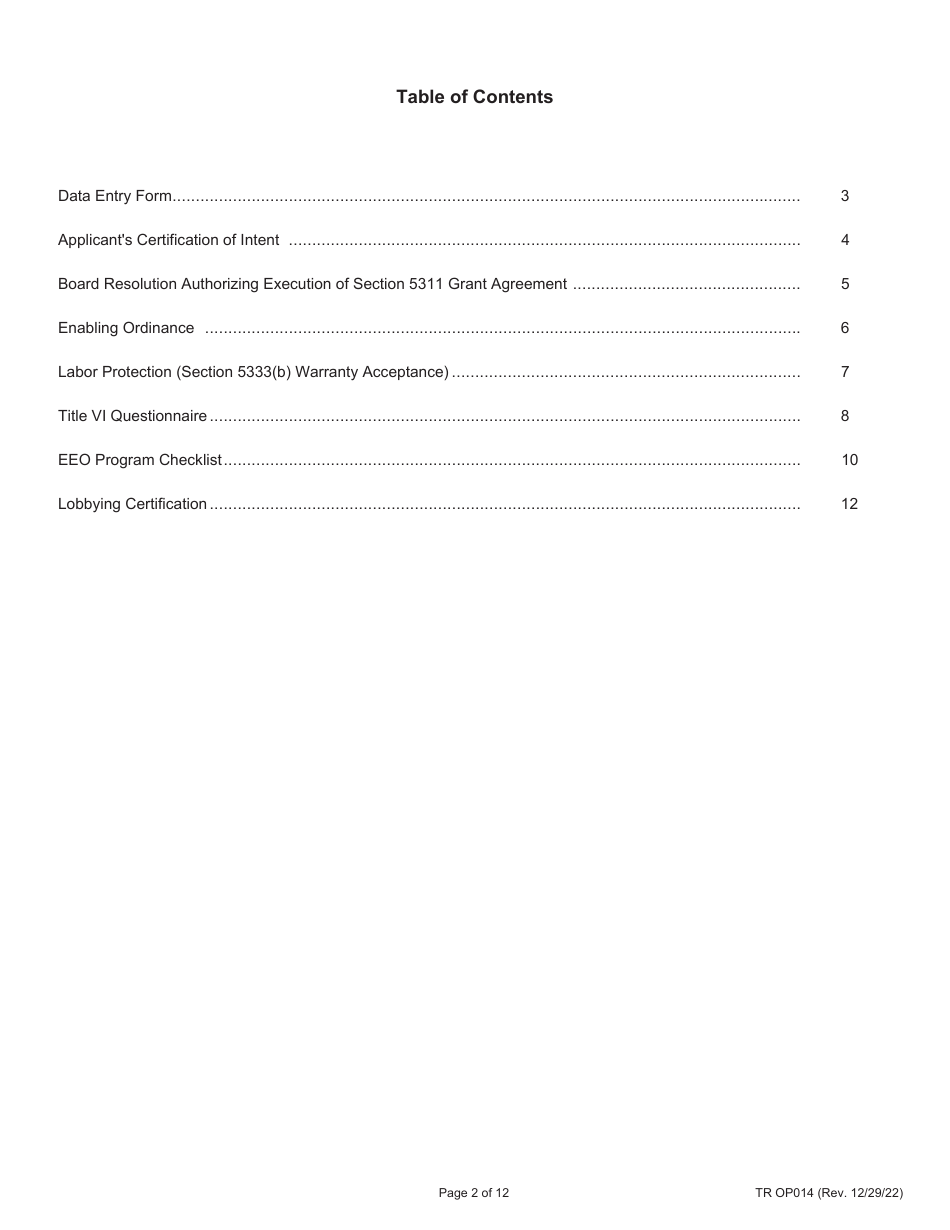Form TR OP014 5311 Formula Grants Application Part Ii - Illinois, Page 2