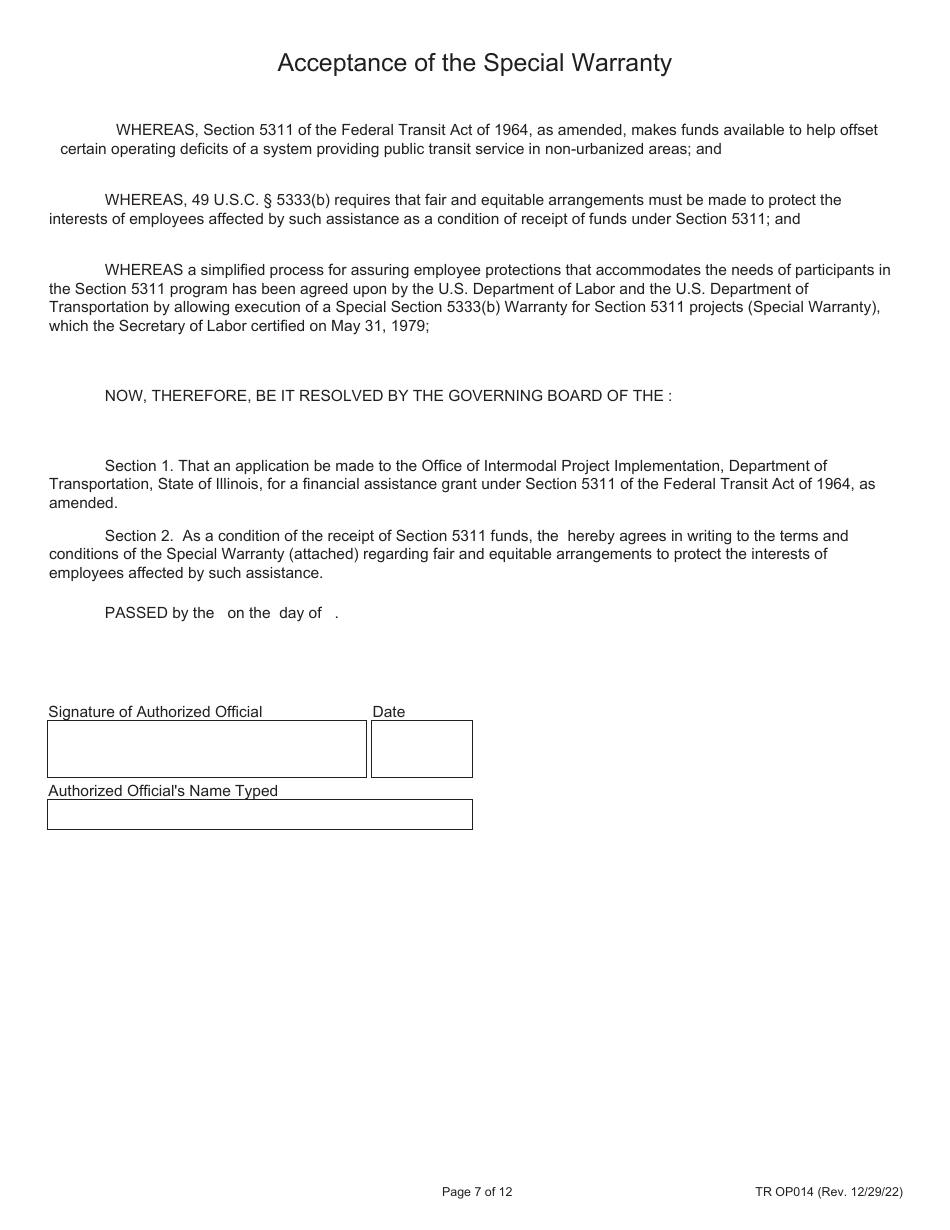 Form TR OP014 5311 Formula Grants Application Part Ii - Illinois, Page 7