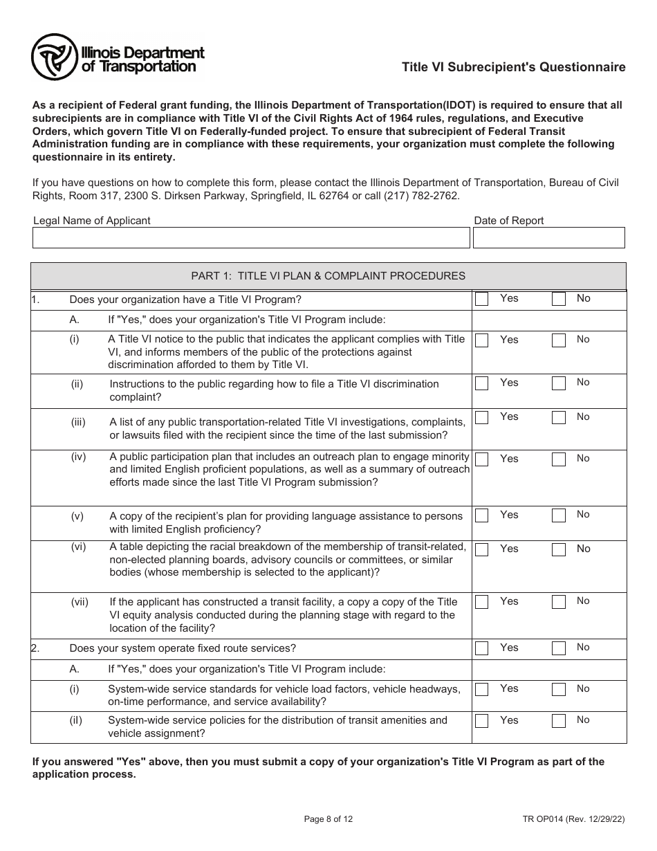 Form TR OP014 5311 Formula Grants Application Part Ii - Illinois, Page 8