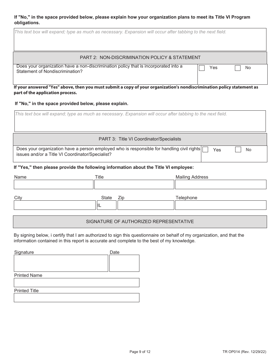 Form TR OP014 5311 Formula Grants Application Part Ii - Illinois, Page 9