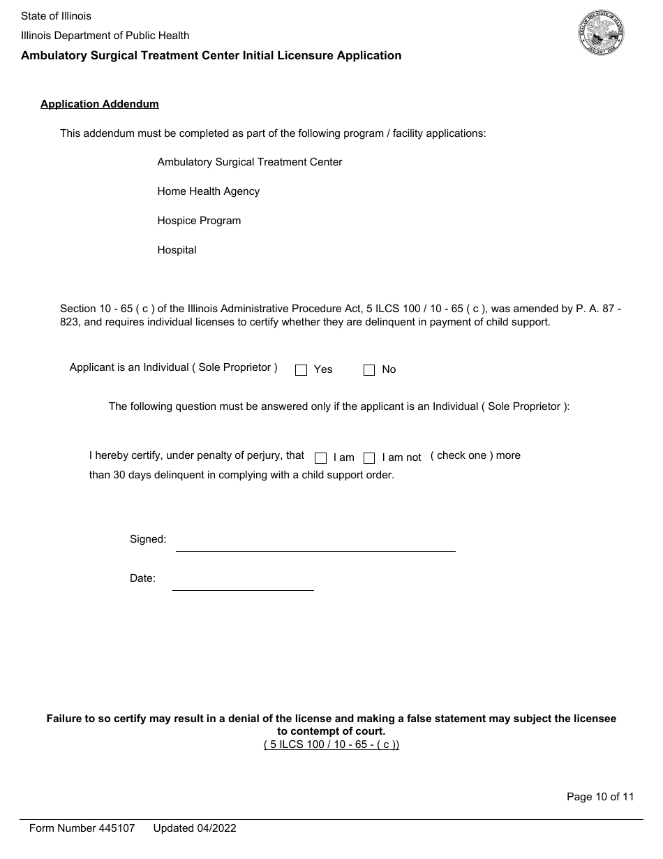 Form 445107 Download Fillable PDF Or Fill Online Ambulatory Surgical ...