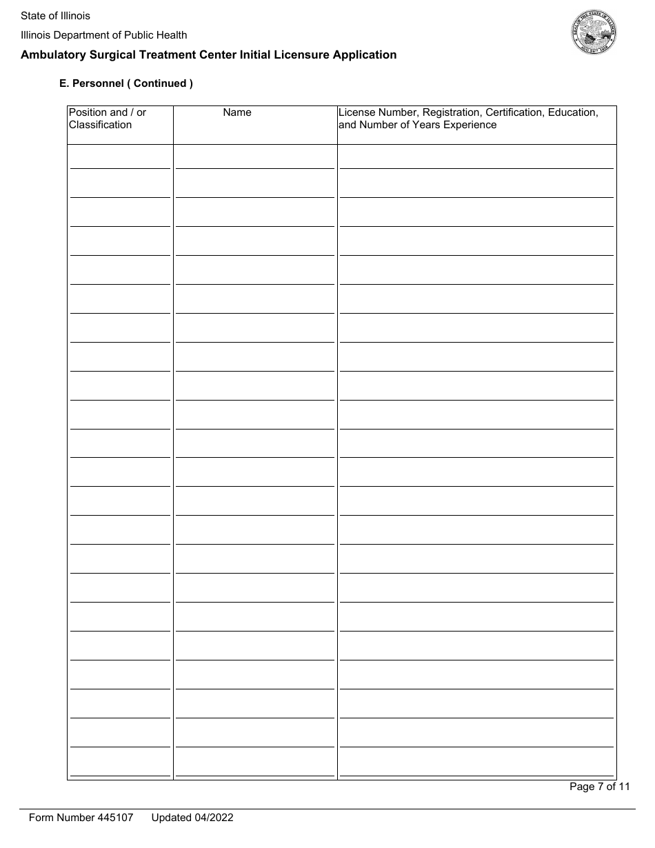 Form 445107 Download Fillable PDF Or Fill Online Ambulatory Surgical ...