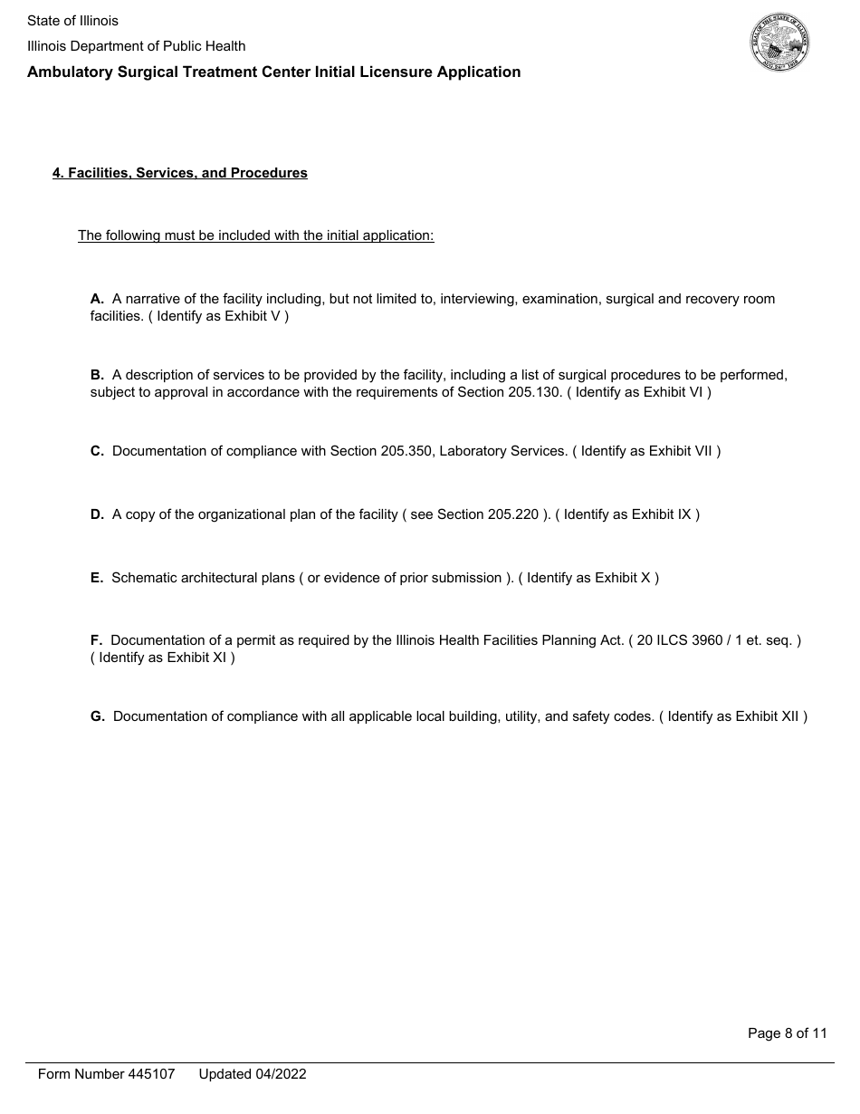 Form 445107 Ambulatory Surgical Treatment Center Initial Licensure Application - Illinois, Page 8