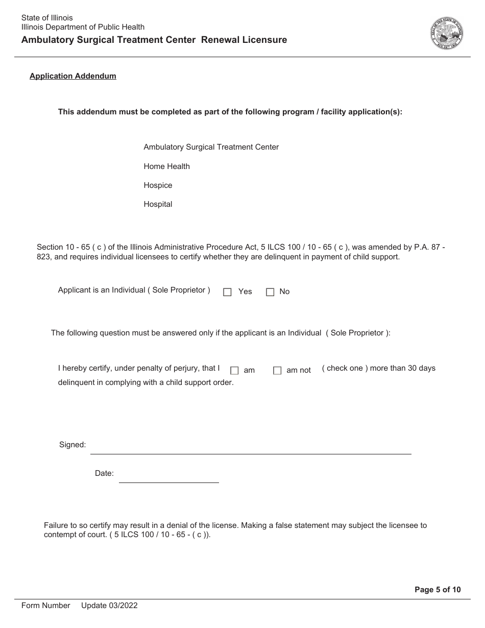 Ambulatory Surgical Treatment Center Renewal Licensure - Illinois, Page 5