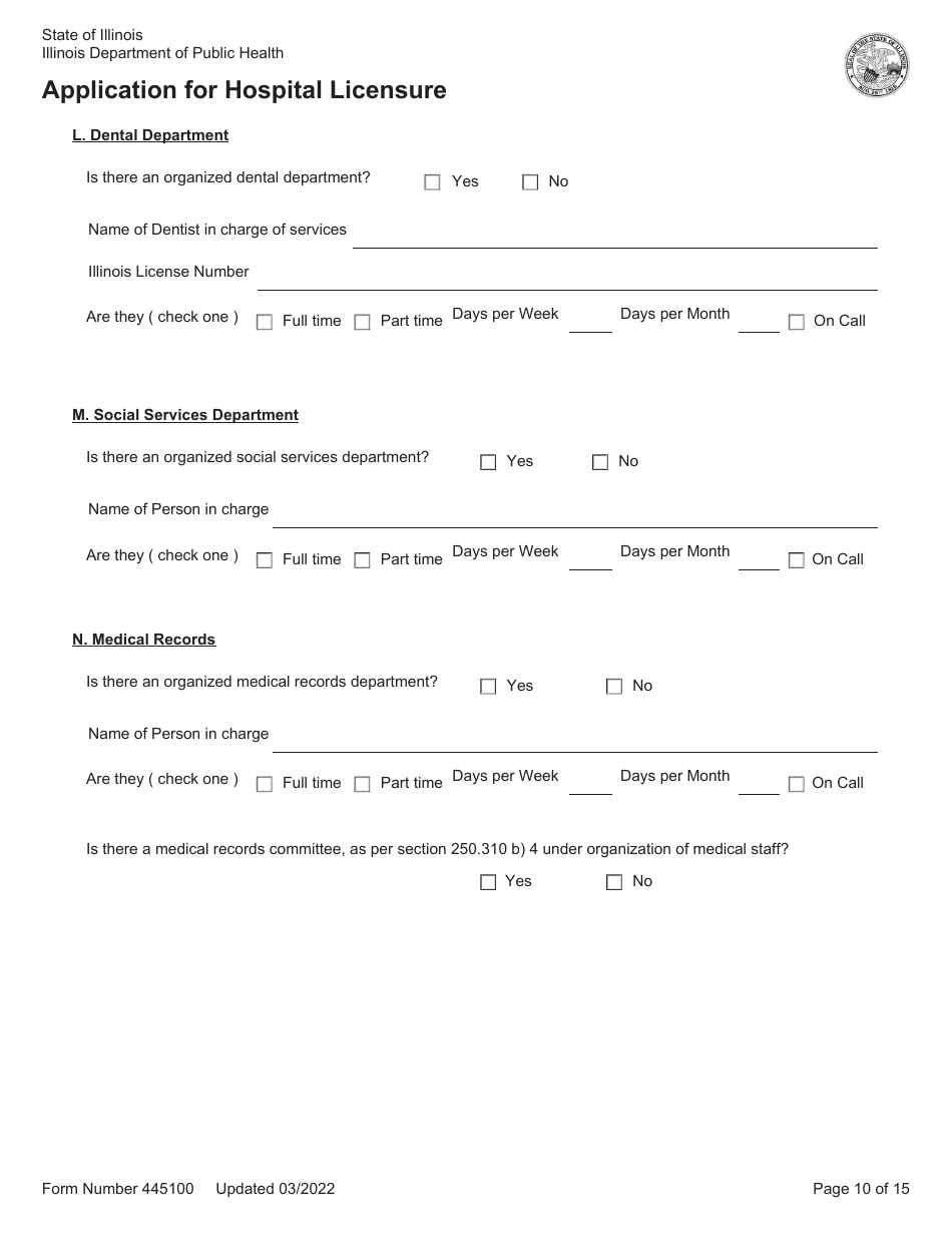 Form 445100 Application for Hospital Licensure - Illinois, Page 10