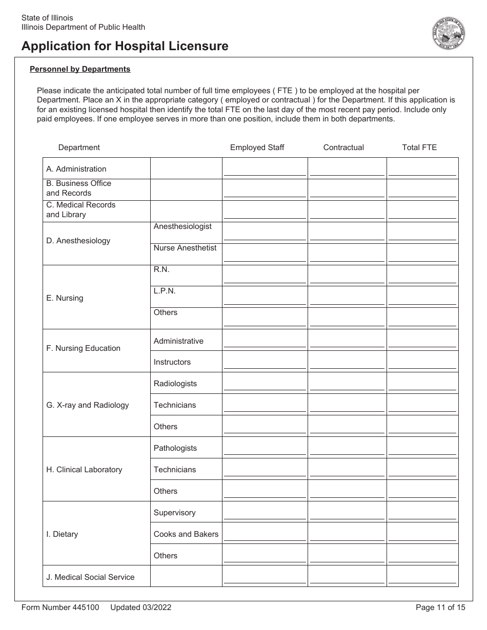 Form 445100 Application for Hospital Licensure - Illinois, Page 11