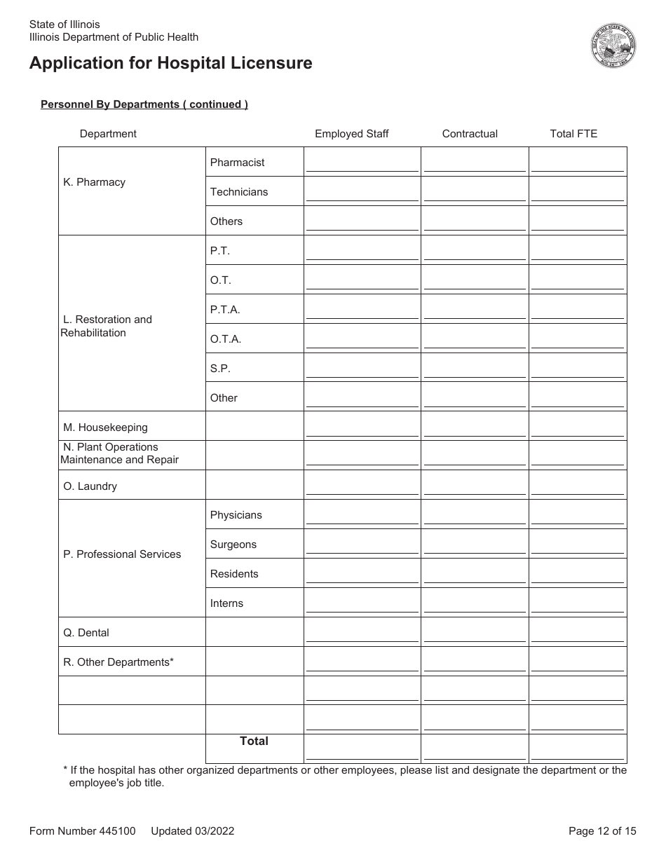 Form 445100 Application for Hospital Licensure - Illinois, Page 12
