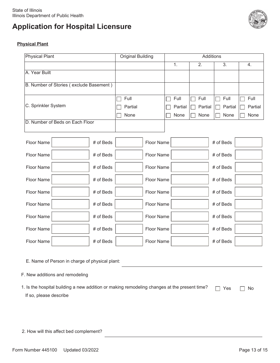 Form 445100 Application for Hospital Licensure - Illinois, Page 13
