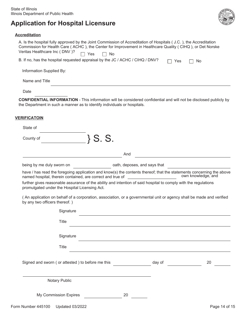 Form 445100 Application for Hospital Licensure - Illinois, Page 14