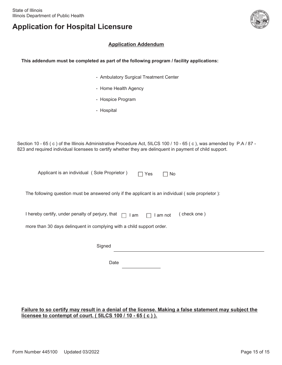 Form 445100 Application for Hospital Licensure - Illinois, Page 15
