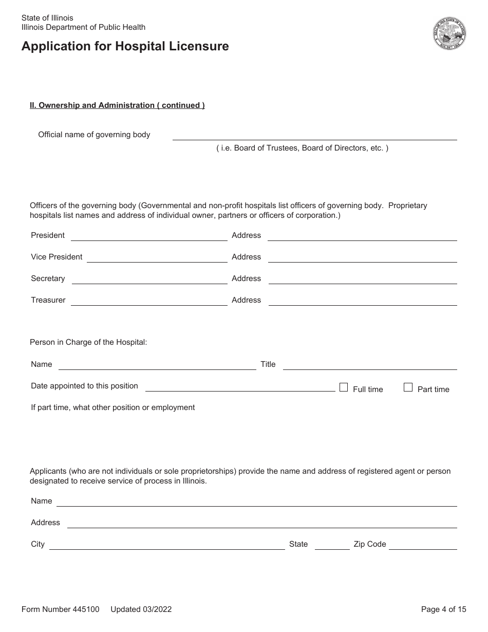 Form 445100 Application for Hospital Licensure - Illinois, Page 4